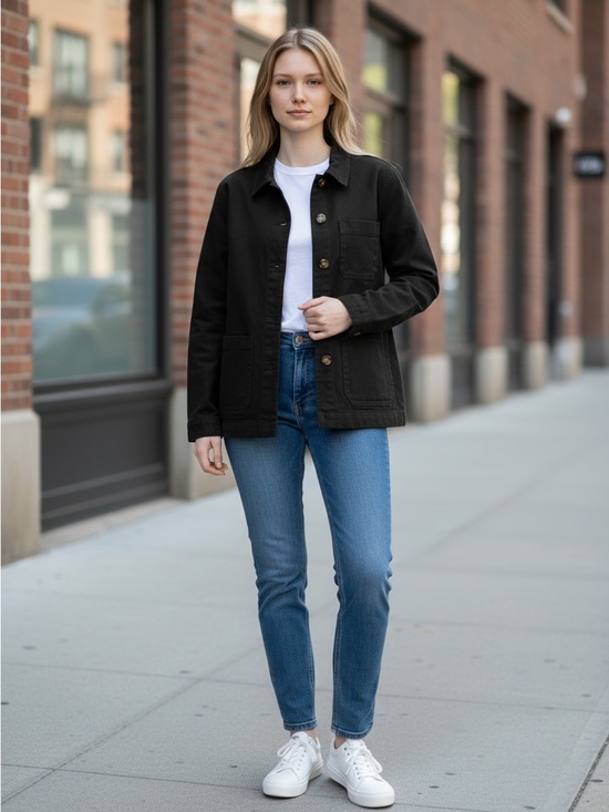 Quince Jackets & Blazers - Quince Black Organic Comfort Stretch Chore Jacket Casual Classic Timeless Size M